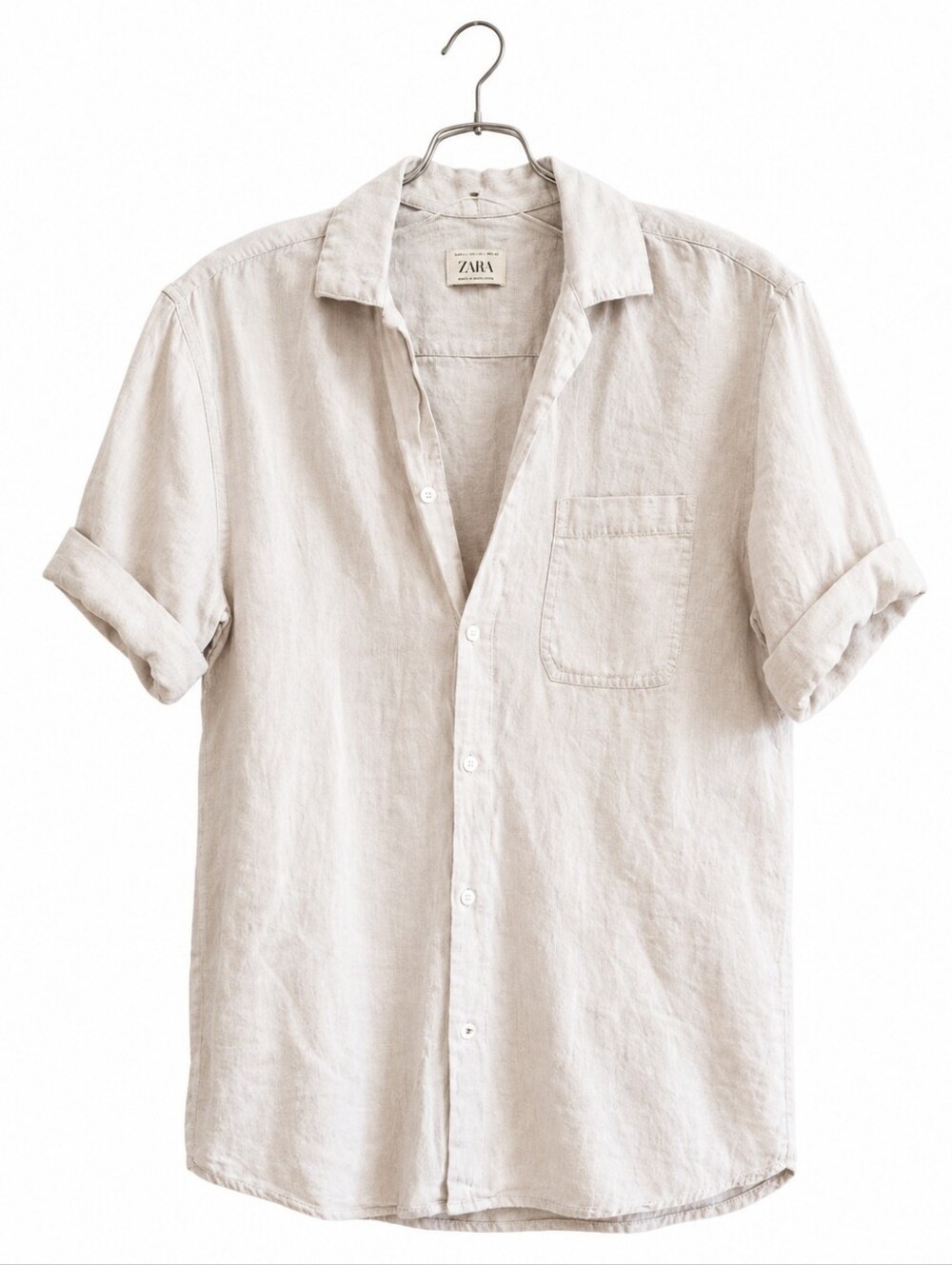 Club Monaco Men's XS Beige Linen Blend Short Sleeve Button-Up Shirt